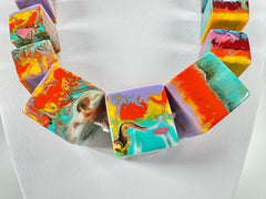 Jackie Brazil "Kandinsky" Mix Size Liquorice Cubes Resin Necklace ( N3343 )