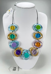 Jackie Brazil "Saturn" Transparent Paris Mix Disk and Cylinder On String Short 50cm Necklace ( N0060 )