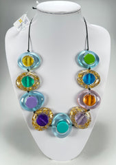 Jackie Brazil "Saturn" Transparent Paris Mix Disk and Cylinder On String Short 50cm Necklace ( N0060 )