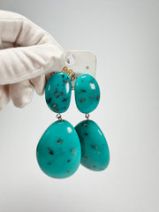 Jackie Brazil "Turquoise" Medium Riverstone Double Pendant Resin Earrings ( E3900 )