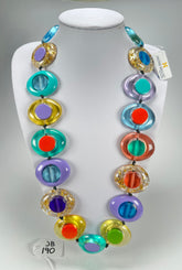 Jackie Brazil "Saturn" Transparent Paris Mix Disk and Cylinder Long 75cm Necklace ( N0065 )