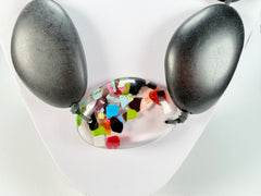 Jackie Brazil "Matt Black & Cascade" Long Flat Riverstones 65cm Necklace ( N3700 )