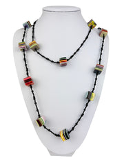 Jackie Brazil "POP" Liquorice Allsorts Art Small Cubes with Long Black Beads 110cm Necklace ( N0332-B )