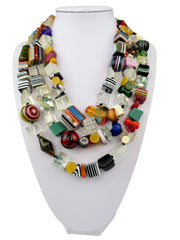 Jackie Brazil "Indiana" 3 Strand Multi-Bead Resin Necklace ( N0043 )