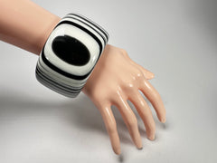 Jackie Brazil "Cat Eye" Liquorice Allsorts Black & White Striped 5cm Resin Bangle ( B2053 )