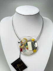 Jackie Brazil "Cascade" Large Disk On Metal Cord Resin Necklace ( N3350 )