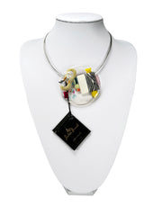 Jackie Brazil "Cascade" Large Disk On Metal Cord Resin Necklace ( N3350 )