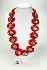 Jackie Brazil "Saturn" Red Gloss & Kandinsky Disc & Cylinder Long 75cm Necklace ( N0065 )