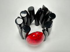 Jackie Brazil "Safari" Tusks w/Red Pendant Elasticated Bracelet ( B1020 )