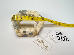 Jackie Brazil "Short Hex" Spotted Rectangles On Elastic Cream Mix Resin Bracelet ( B0000 ) Rare!