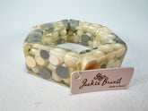 Jackie Brazil "Short Hex" Spotted Rectangles On Elastic Cream Mix Resin Bracelet ( B0000 ) Rare!