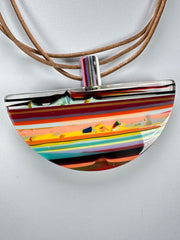 Jackie Brazil "Mix Colours" Half Liquorice Disk On 3 Cords Choker Necklace ( N0538 )