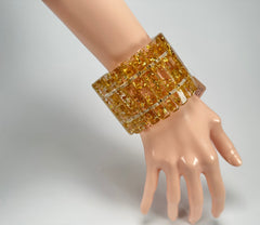 Jackie Brazil "Clarissa" Gold Flakes Thin Rectangles Elasticated Bracelet ( B2335 )