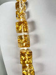 Jackie Brazil "Gold Flakes" Mix Size Liquorice Cubes Resin Necklace ( N3343 )