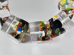 Jackie Brazil "Cascade" Mix Size Liquorice Cubes Resin Necklace ( N3343 )