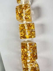 Jackie Brazil "Gold Flakes" Mix Size Liquorice Cubes Resin Necklace ( N3343 )