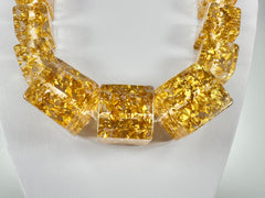 Jackie Brazil "Gold Flakes" Mix Size Liquorice Cubes Resin Necklace ( N3343 )