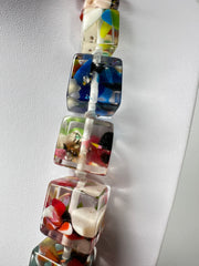 Jackie Brazil "Cascade" Mix Size Liquorice Cubes Resin Necklace ( N3343 )