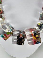 Jackie Brazil "Cascade" Mix Size Liquorice Cubes Resin Necklace ( N3343 )
