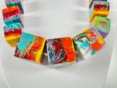 Jackie Brazil "Kandinsky" Mix Size Liquorice Cubes Resin Necklace ( N3343 )