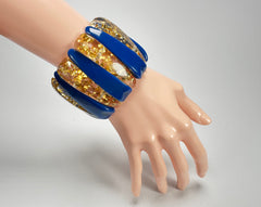 Jackie Brazil "Tulip" Royal Blue & Gold Flakes Elasticated Bracelet ( B0026 )