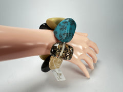 Jackie Brazil "Cusco" Large Stones Mixed Colours Elasticated Bracelet ( B1350 )