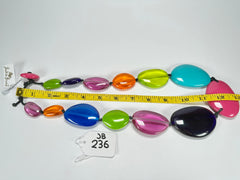 Jackie Brazil "Transparent" Summer Mix Long Flat Riverstones 65cm Necklace ( N3700 )