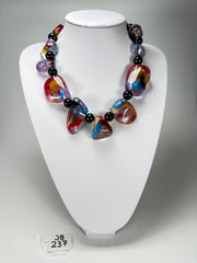 Jackie Brazil "Vesubio" Purple Marble Large Beads & Stones Necklace ( N1616 )