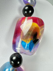 Jackie Brazil "Vesubio" Purple Marble Large Beads & Stones Necklace ( N1616 )