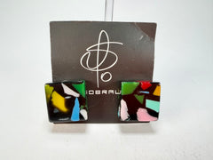 Jackie Brazil "Akbar" Art Deco Square Clip On Resin Earrings ( E3073 )