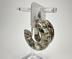 Jackie Brazil "Lucia" Seaweed Thick Half Hoop On Pin Resin Earrings ( E0035 )