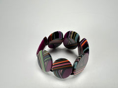Jackie Brazil "Mouline" Purple Swirls 7 Piece Oval Elasticated Bracelet ( B3168 )