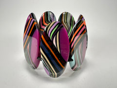 Jackie Brazil "Mouline" Purple Swirls 7 Piece Oval Elasticated Bracelet ( B3168 )
