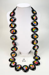 Jackie Brazil "Saturn" Black & Kandinsky Disc & Cylinder Long 110cm Necklace ( N0067 )