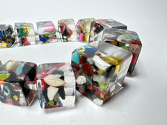 Jackie Brazil "Cascade" Mix Size Liquorice Cubes Resin Necklace ( N3343 )