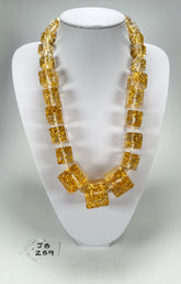 Jackie Brazil "Gold Flakes" Mix Size Liquorice Cubes Resin Necklace ( N3343 )