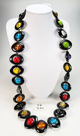 Jackie Brazil "Saturn" Black & Transparent Summer Mix Disc & Ball Long 110cm Necklace ( N0054 )