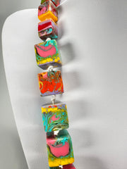 Jackie Brazil "Kandinsky" Mix Size Liquorice Cubes Resin Necklace ( N3343 )