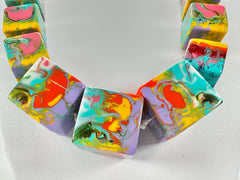 Jackie Brazil "Kandinsky" Mix Size Liquorice Cubes Resin Necklace ( N3343 )