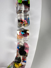 Jackie Brazil "Cascade" Mix Size Liquorice Cubes Resin Necklace ( N3343 )