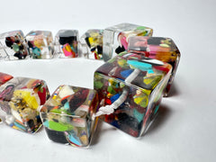 Jackie Brazil "Cascade" Mix Size Liquorice Cubes Resin Necklace ( N3343 )