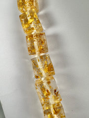 Jackie Brazil "POP" Gold Flakes Liquorice Small Cubes 65cm Necklace ( N0046 )