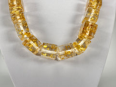 Jackie Brazil "POP" Gold Flakes Liquorice Small Cubes 65cm Necklace ( N0046 )