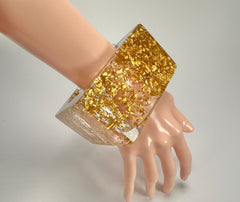Jackie Brazil "Solid Square" Gold Flakes 5cm Bangle ( B2100 )