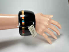 Jackie Brazil "Bar Code" Black & Colour Mix Solid Round 5cm Bangle ( B2161 )
