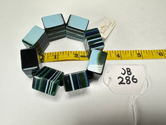 Jackie Brazil "Gala" Liquorice Half Rectangles On Elastic Blue Mix Bracelet ( B0778 )