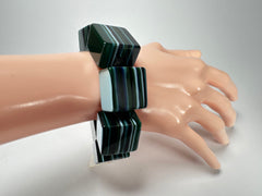 Jackie Brazil "Gala" Liquorice Half Rectangles On Elastic Blue Mix Bracelet ( B0778 )