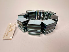 Jackie Brazil "Gala" Liquorice Half Rectangles On Elastic Blue Mix Bracelet ( B0778 )