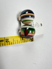 Jackie Brazil "Liquorice Stripes" Round Balls Clip On Resin Earrings ( E1337 )