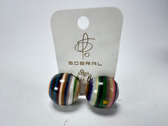 Jackie Brazil "Liquorice Stripes" Round Balls Clip On Resin Earrings ( E1337 )